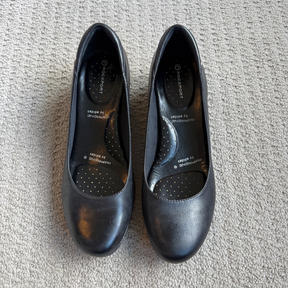 Rockport Total Motion Black Leather Wedge Pumps adiprene by adidas 7.5M